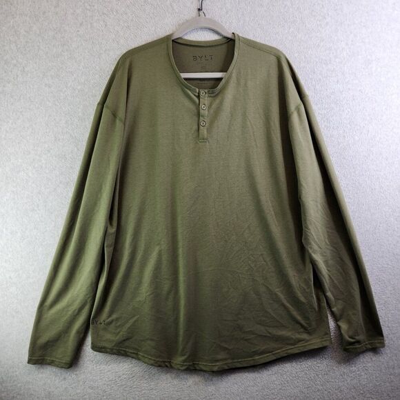 BYLT Shirt Mens XXL Green Drop Cut Henley Tee Grunge Workout Gym Muscle - Picture 10 of 10